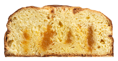 Preview: Italienischer Hefekuchen Panettone mit cremiger Zabaione-Füllung und Marsala-Wein, aufgeschnitten auf der Festtafel