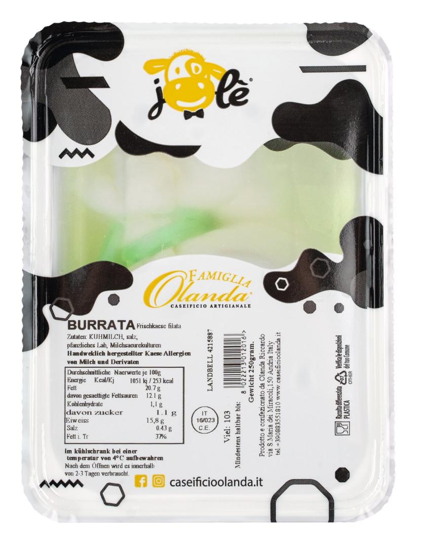 Burrata di Andria – cremige Burrata mit samtiger Mozzarellahülle und Sahnefüllung, 250 g Packung