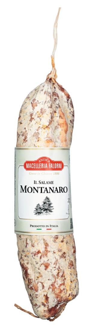 Salame Montanaro – luftgetrocknete toskanische Salami mit Edelschimmel, verfeinert mit Pfeffer und Chianti, ca. 350 g.