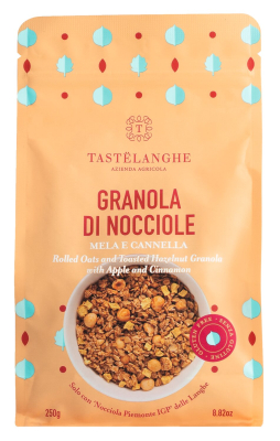 Glutenfreie Granola mit Haselnüssen, Apfel und Zimt von Il Gusto di Mario – knuspriges Frühstücksvergnügen mit Piemonteser Haselnüssen.