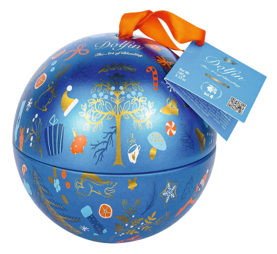 Boule de Noël – Weihnachtskugel aus Metall, 10 g, gefüllt mit 2 x 5 Vollmilch-Minitafeln in verschiedenen Sorten