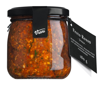 Frisches Pesto Rosso – Tomatenpesto mit Basilikum, Grana Padano und Pecorino aus der Toskana