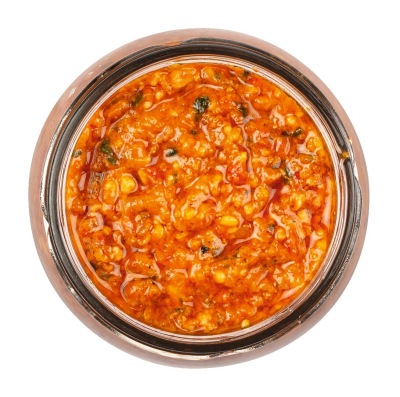 Pesto piccante – frisches rotes Pesto mit Paprika, Chili und Mandeln