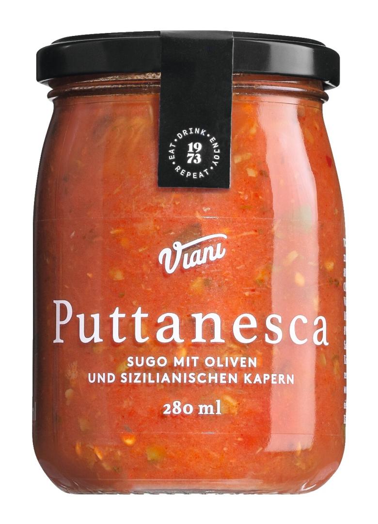 Sugo alla Puttanesca – italienische Tomatensauce mit Oliven, Kapern und Chili, 280 ml