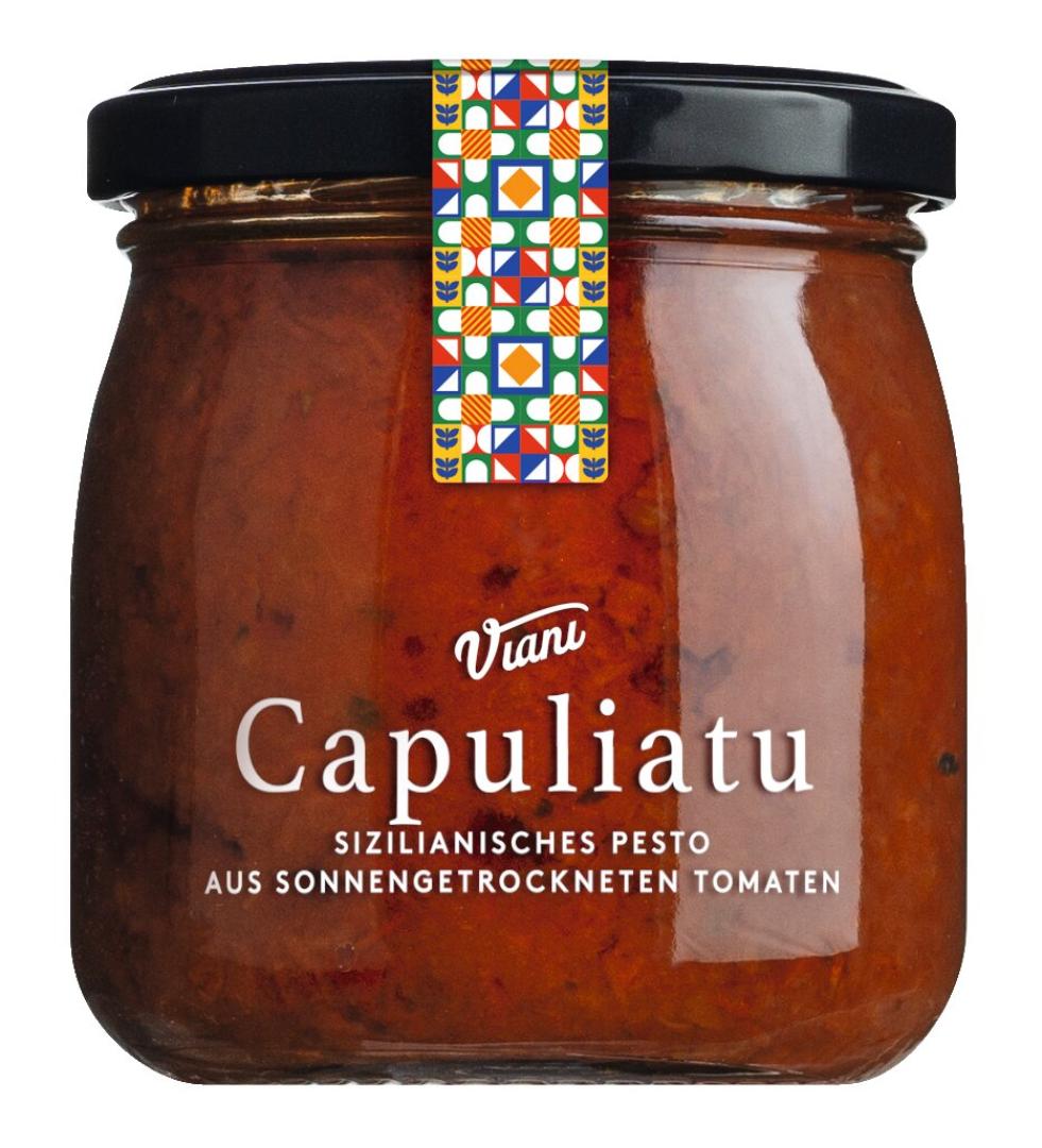 Pesto „Capuliatu“ aus Sizilien – Tomatenpesto mit Kräutern und Chili, 190 g Glas