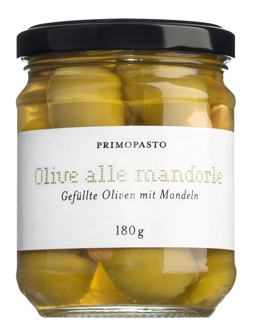 Gefüllte grüne Oliven mit Mandeln – fleischig, mild und mediterran