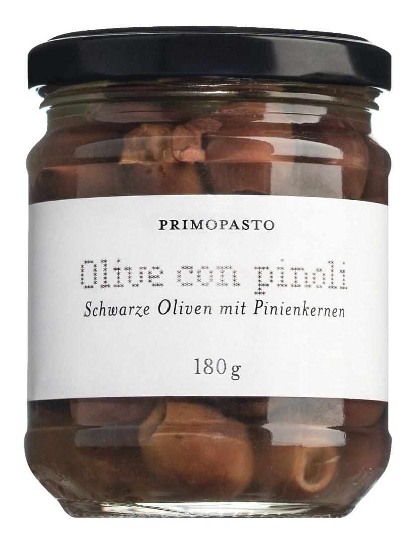 Leccino-Oliven mit Pinienkernen – mild, nussig und servierfertig als feine Antipasti