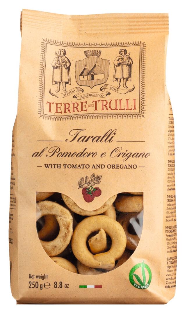 Taralli al Pomodoro e Origano – italienischer Knabber-Snack mit Tomate und Oregano aus Apulien, erhältlich bei Il Gusto di Mario