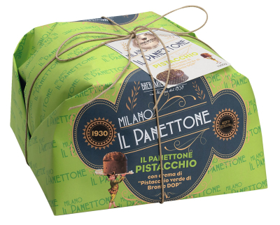 Panettone mit Pistaziencreme, 1.000 g – gefüllt mit Bronte Pistazien DOP und Glasur aus gehackten Pistazien & dunkler Schokolade