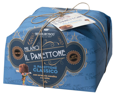 Traditioneller flacher Panettone classico, 500 g – mit Orangeat, Zitronat, Cedratzitrone und Rosinen