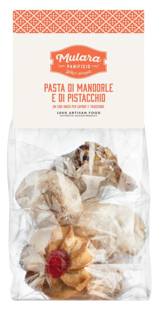 Sizilianisches Mandel- und Pistaziengebäck – glutenfreie Biscotti mit Mandeln, Pistazien, Kirschen und Orangenschale, Beutel 200 g