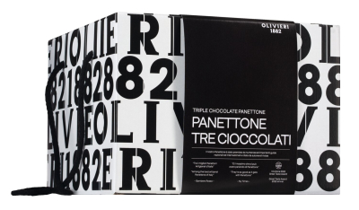 Panettone mit dreierlei Schokoladen, 1.000 g – mit weißer, Vollmilch- und dunkler Schokolade, handwerklich gebacken von Olivieri