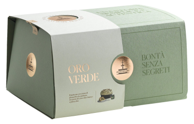 Panettone mit Pistazienglasur und ganzen Pistazien, 820 g, mit Glas Pistaziencreme 180 g – festliche Geschenkverpackung