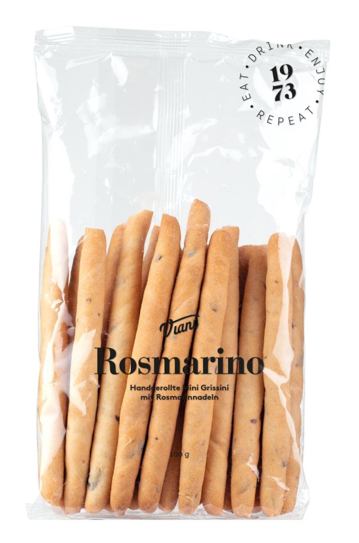 Grissini Mini al Rosmarino – italienische Knusperstangen mit Rosmarin in Verpackung