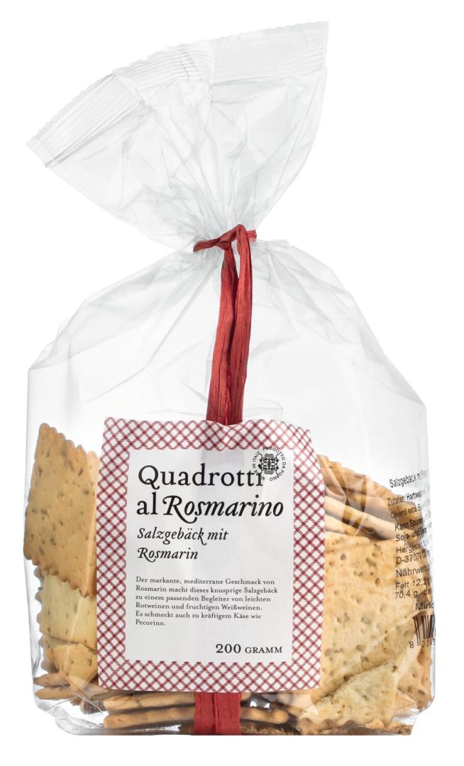 Knuspriges Rosmarin-Salzgebäck – quadratische Stücke mit Olivenöl und Rosmarin, goldbraun gebacken