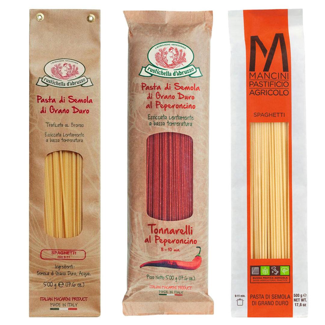 Spaghetti 3er-Probierpaket von Il Gusto di Mario – drei Sorten in italienischer Verpackung.