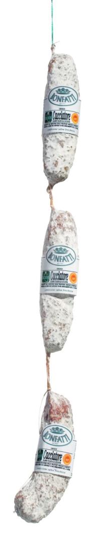 Salame Cacciatore DOP – luftgetrocknete Jägersalami aus reinem Schweinefleisch in Dreierstrang.