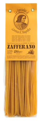 Tagliatelle mit Safran – italienische Hartweizengrießnudeln mit Weizenkeimen, goldgelb durch Safran, 250 g Packung