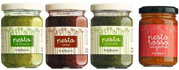 4er Pack Pesto aus Ligurien von La Gallinara mit den Sorten Rosso, Genovese, Genovese Vegano und al Limone.