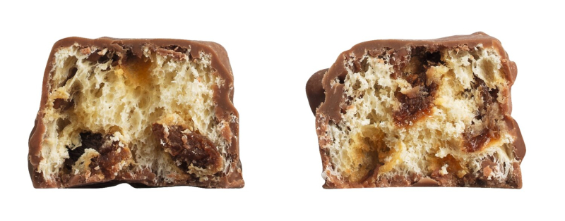 Feine italienische Panettonewürfel mit einem Überzug aus zartschmelzender Vollmilchschokolade piemontesisches Konfekt
