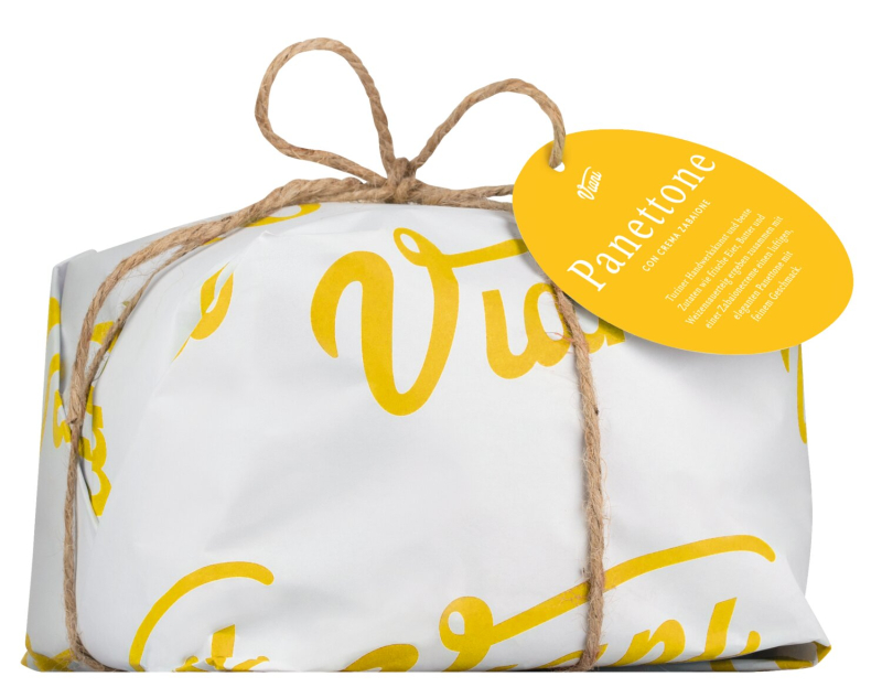 Traditioneller Viani Panettone mit Zabaione 650g in der eleganten Weihnachtsverpackung von Il Gusto di Mario