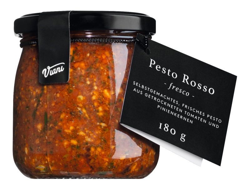 Frisches Pesto Rosso – Tomatenpesto mit Basilikum, Grana Padano und Pecorino aus der Toskana