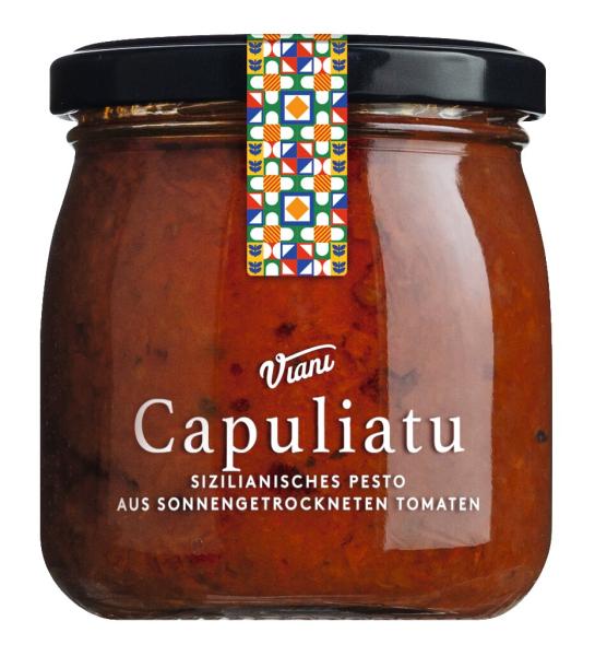 Pesto „Capuliatu“ aus Sizilien – Tomatenpesto mit Kräutern und Chili, 190 g Glas