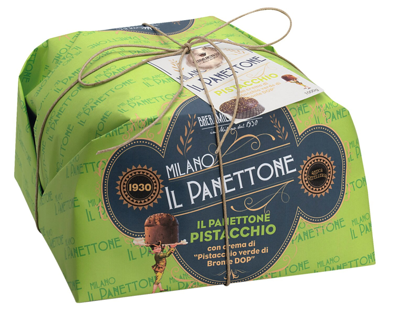 Panettone mit Pistaziencreme, 1.000 g – gefüllt mit Bronte Pistazien DOP und Glasur aus gehackten Pistazien & dunkler Schokolade
