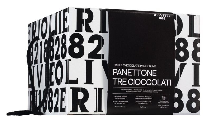 Panettone mit dreierlei Schokoladen, 1.000 g – mit weißer, Vollmilch- und dunkler Schokolade, handwerklich gebacken von Olivieri