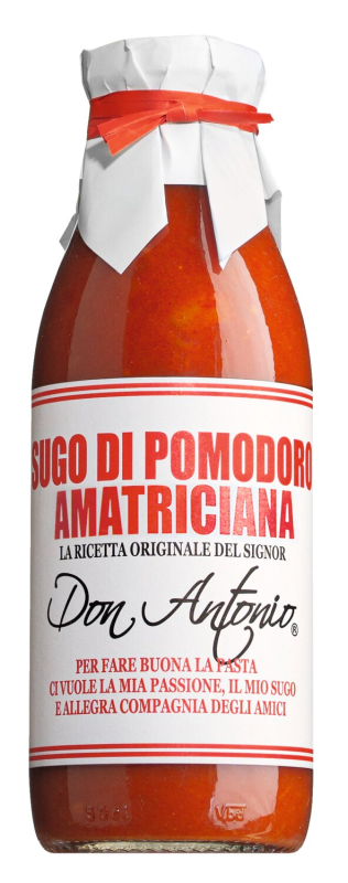 Tomatensauce all’Amatriciana von Don Antonio mit süßen Ciliegino-Tomaten und Guanciale – 480 ml Glas bei Il Gusto di Mario